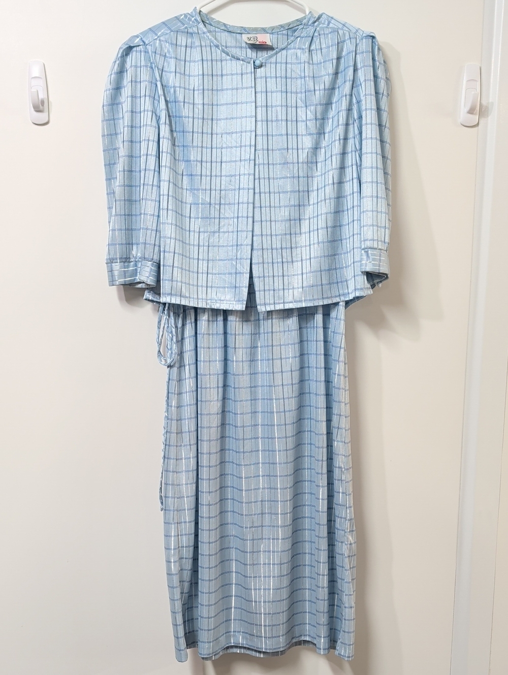 Vintage KR of NY Ice Blue Metallic Faux Two-Piece 80s Dress Size 12